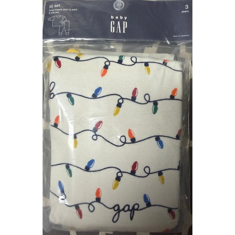 Baby Gap Christmas Lights Pajama Set Toddler 3 Years 2 Piece Cotton NWT New
